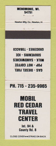 Matchbook Cover - Mobil oil gas Red Cedar Travel Center Menomonie WI