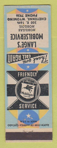 Matchbook Cover - Mobil oil gas Lange's Cheyenne WY