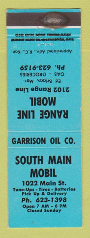 Matchbook Cover Mobil oil gas South Main Range Line Garrison Kansas City KS WEAR