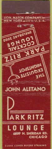 Matchbook Cover - Park Ritz Lounge Chicago IL Midget