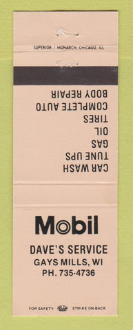 Matchbook Cover - Mobil oil gas Dave's Gays Mills WI