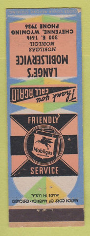 Matchbook Cover - Mobil oil gas Lange's Cheyenne WY