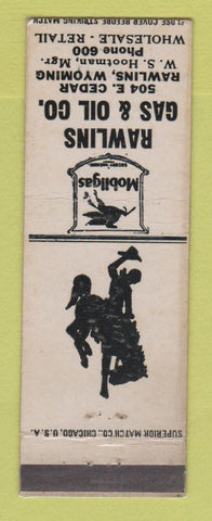 Matchbook Cover - Mobil oil gas Rawlins WY LAMINATED