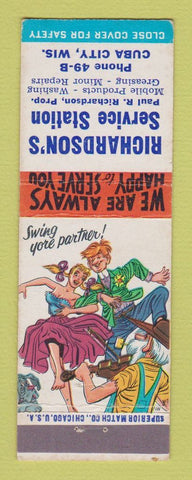 Matchbook Cover - Mobil oil gas Richardson's Cuba City WI hillbilly