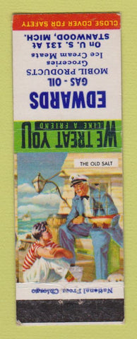 Matchbook Cover - Mobil oil gas Edwards Stanwood MI LAMINATED