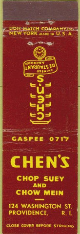 Matchbook Cover - Chen's Chop Suey Chinese Providence RI Midget