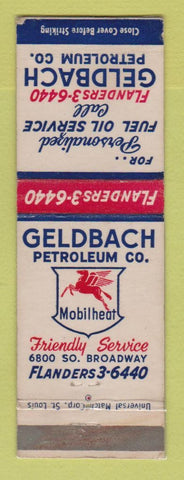 Matchbook Cover - Mobil oil gas Geldbach  LAMINATED