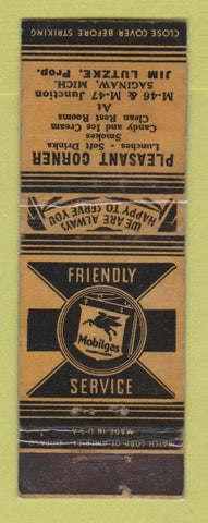 Matchbook Cover - Mobil oil gas Pleasant Corner Saginaw MI WEAR LAMINATED