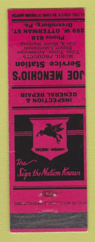 Matchbook Cover - Mobil oil gas Joe Menchio's Greensburg PA RED LAMINATED
