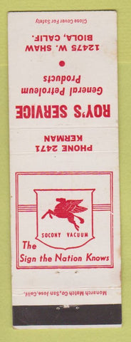 Matchbook Cover - Mobil oil gas Roy's Biola CA