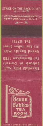 Matchbook Cover - Devon Gables Tea Room Grand Rapids MI Midget