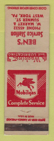 Matchbook Cover - Mobil oil gas Ben's West York PA LAMINATED