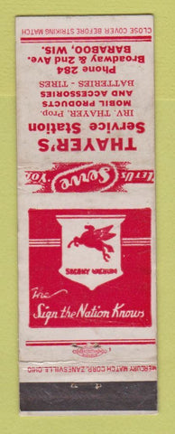 Matchbook Cover - Mobil oil gas Thayer's Baraboo WI WORN LAMINATED