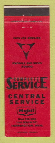 Matchbook Cover - Mobil oil gas Central Service Torrington WY Dodge Trucks RED