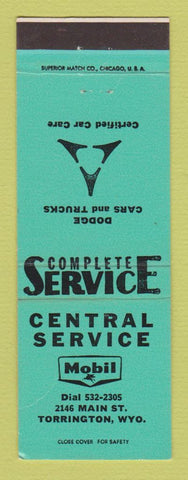 Matchbook Cover - Mobil oil gas Central Service Torrington WY Dodge Trucks TEAL