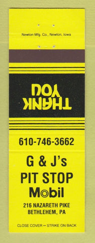 Matchbook Cover - Mobil oil gas G&J's Pit Stop Bethlehem PA