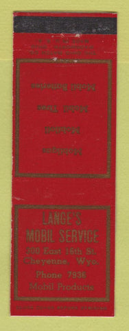 Matchbook Cover - Mobil oil gas Lange's Cheyenne WY LAMINATED