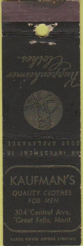 Matchbook Cover - Kuppenheimer Clothes Great Falls MT Midget