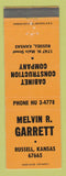 Matchbook Cover - Melvin Garrett Cabinet Construction Russell KS