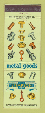 Matchbook Cover - Stimpson Metal Goods Fasteners Brooklyn NY 1952
