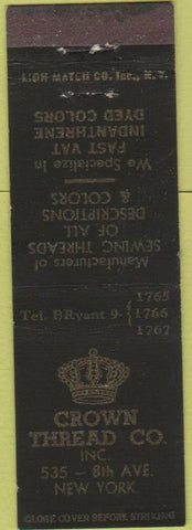 Matchbook Cover - Crown Thread Co New York City Midget