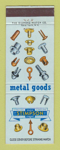 Matchbook Cover - Stimpson Metal Goods Fasteners Brooklyn NY 1952