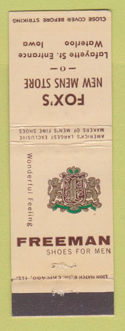 Matchbook Cover - Freeman Men's Shoes Fox's Waterloo IA