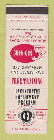 Matchbook Cover - Concentrated Employment Program Baltimore MD SAMPLE