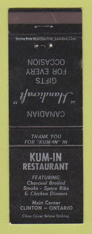 Matchbook Cover - Kum In Restaurant Clinton ON