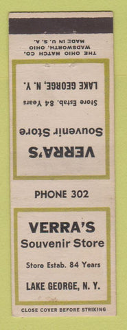 Matchbook Cover - Verra's Souvenir Store Lake George NY low phon e#
