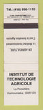 Matchbook Cover - Institut De Technologie Agricole La Pocatiere QC WEAR