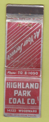 Matchbook Cover - Highland Park Coal WORN UNIVERSAL LONG