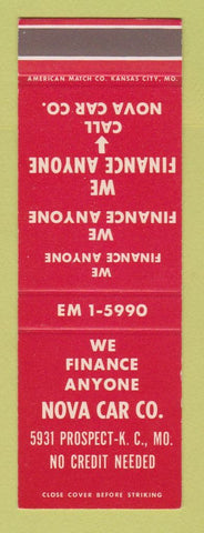 Matchbook Cover - Nova Car Financing Kansas City MO SAMPLE