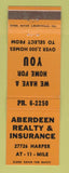 Matchbook Cover - Aberdeen Realty Insurance Detroit MI
