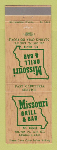 Matchbook Cover - Missouri Grill Bar St Louis MO BACK WEAR