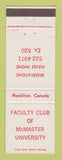 Matchbook Cover - Faculty Club of McMAster University Hamilton ON