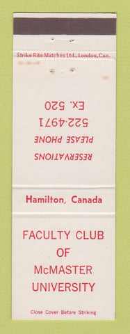 Matchbook Cover - Faculty Club of McMAster University Hamilton ON
