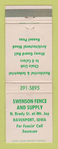 Matchbook Cover - Swenson Fence And Supply Davenport IA