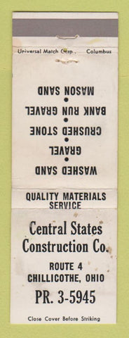 Matchbook Cover - Central States Construction Chillicothe OH WORN