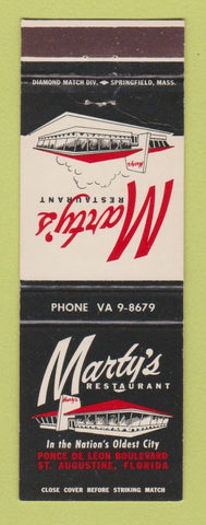 Matchbook Cover - Marty's Restaurant St Augustine FL BAKC WEAR