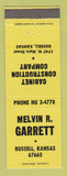 Matchbook Cover - Melvin Garrett Cabinet Construction Russell KS