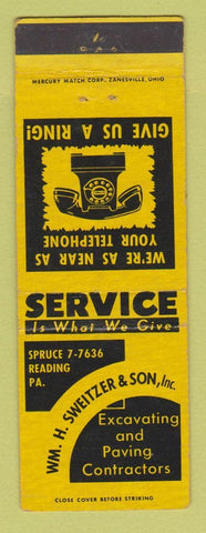 Matchbook Cover - Wm Sweitzer Son Excavating Reading PA