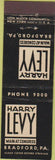 Matchbook Cover - Harry Levy Bradford PA Midget