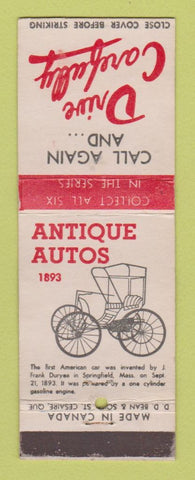 Matchbook Cover - Antique Cars 1893 Frank Duryea Springfield MA Canada