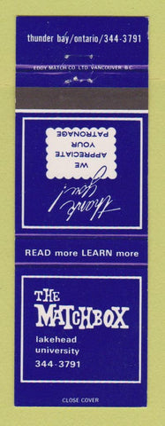 Matchbook Cover - The Matchbox Lakehead University Thunder Bay ON
