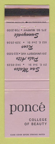 Matchbook Cover - Ponce Beauty College San Mateo Palo Alto CA Reno NV WORN