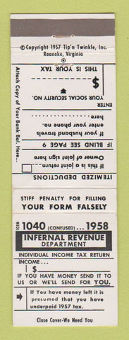 Matchbook Cover - IRS Joke Gag Tip and Twinkle 1958