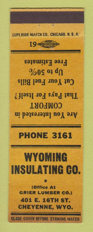 Matchbook Cover - Wyoming Insulating Cheyenne WY YELLOW