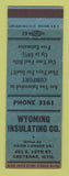 Matchbook Cover - Wyoming Insulating Cheyenne WY BLUE
