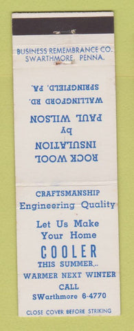 Matchbook Cover - Paul Wilson Insulation Springfield PA